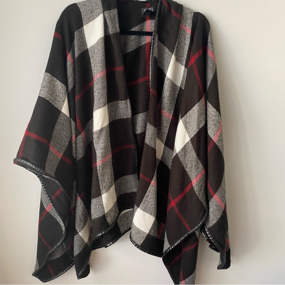 Black plaid poncho one size women